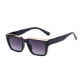 Black square frame sunglasses with purple gradient lenses and gold metal trim on top - C1 Bright Black Double Gray