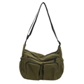 Borsa a tracolla in nylon verde militare multitasche con cinturino nero regolabile - Verde
