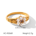 Vue détaillée d'une bague fleur avec gemme rose et perles blanches, 2,7 g - US 7 / Style Fleur Perle Diamant Rose (HC-R30681)