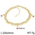 Double-layer gold stainless steel anklet with three red enamel cherry charms - Simple Cherry Style (KJ4513-ZG)