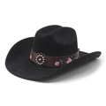 Chapeau de cow-boy en daim noir avec broderie rose et boucle en métal rétro perlée - M(56-58cm) / Noir