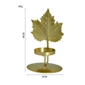 Golden maple leaf iron candle holder with round base and detailed metal texture, height 15cm - Maple Leaf / Gold