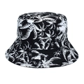 Close-up of black and white tropical palm leaf print on a breathable cotton bucket hat - M(56-58cm) / Black