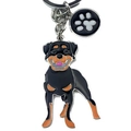 Rottweiler-Schlüsselanhänger aus Metall mit Pfoten-Anhänger in Schwarz und Braun - Rottweiler + Pfote