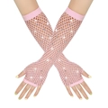 Pink rhinestone fishnet fingerless arm warmers in high-elastic mesh for parties - Fingerless Rhinestone / Pink