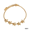 Golden starfish bracelet with white zircon star pendants and adjustable lobster clasp - Starfish Style Bracelet (KB891) / Gold