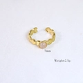Detail of 14k gold plated heart ring with a 7mm round pink stone and 2.5g weight info - Pink Gemstone Heart Link Style