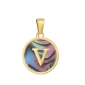 Collier en acier titane doré avec pendentif tourbillon coloré et une breloque lettre V - V-Coquille Multicolore