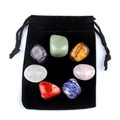 Set of 7 polished natural chakra crystals and stones with a black velvet drawstring pouch - 7 Pcs Rose Quartz With Velvet Bag