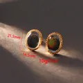 Vintage style gold earrings with oval amethyst and zircon halo measuring 21.5mm by 16.5mm - K-0866 Cat's Eye Oval Stud Earrings