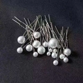 Macro shot of 18 silver U-shaped hair pins with glossy faux pearls for bridal styling - Multi-size Pearl Combination Style (FZ-001) / 18 Pcs/Set / Silver