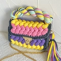Handmade woven crossbody bag in colorful yarn with gold chain strap and tassel - Multicolor Patchwork
