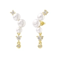 Elegant S925 sterling silver gold earrings with natural freshwater pearls and zircon - Golden Pearl Curved Row Earrings (GPE63)