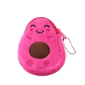 Detail of pink avocado plush coin purse with embroidery, zipper and metal ball chain - Small / Rose Red
