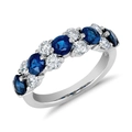 Half eternity band ring with blue sapphires and white diamonds in silver setting - US 6 / Blue