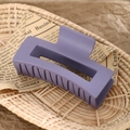 Matte purple square hair claw clip with hollow design on woven straw background - 8.5cm Purple