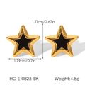 Detailed view of gold and black star stud earrings with size measurements and weight info - Gold Black Star (HC-E10823-BK)