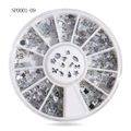 Nail art rhinestones in silver-grey star and heart shapes in a circular storage box - Silver Gray Nail Art Charms (sp0001-09)