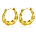 Elegant gold twisted hoop earrings crafted in polished stainless steel for women - High Polished Spiral Hoop