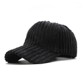 Gorra de béisbol de pana negra para hombre y mujer con textura de tela de invierno - Ajustable / Negro