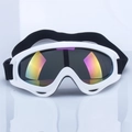 Outdoor white ski goggles with colorful mirrored lens and adjustable black elastic strap - AB White
