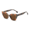 Fashionable cat-eye sunglasses with classic beige plaid frame and brown tinted lenses - Checkered Frame Brown Lens