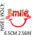 Smile face embroidery patch in red and orange with 6.5cm x 4.7cm size dimensions - 6.5x4.7cm