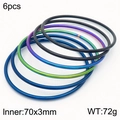 Set of 6 colorful 70mm titanium steel bangles with 18k gold plating in diverse shades - Multi-Color Plain Ring 6-Piece Set (KB181585-KFC)