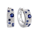 Elegante Creolen aus Silber mit blau-weißen Zirkoniasteinen in symmetrischem Design - Weißgold