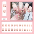 Floral press-on nails with ice translucent pink gradient and short square shape - Flower Nail Art (R624)
