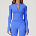 Chaqueta de yoga azul eléctrico entallada con cuello alto y agujeros para el pulgar - L / Azul Real