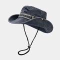 Cappello da pescatore in denim blu lavato con ricamo e cinturino regolabile - Taglia unica / Blu navy