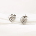 Silver heart stud earring settings with round bezel for DIY jewelry making with butterfly back - Silver Heart Earring Stud Base (KLJ634-Z)