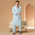 Pyjama homme en polaire vert pâle avec peignoir à ceinture et pantalon en peluche douce - M / Vert Pâle Hommes