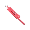 Porte-clés bracelet en cuir PU rouge avec boucle argentée et surpiqûres blanches - Rouge