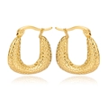 Detail shot of golden hammered texture on stainless steel U-shaped hoop earrings - Hammered U-shaped Style (C032)