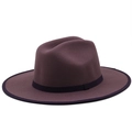 Deep purple wool felt fedora hat with wide brim and black decorative ribbon trim - M(56-58cm) / Purple