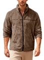 Men's winter fleece jacket with stand collar and zipper closure in deep brown color - Dark Brown
