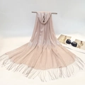 Elegant pink evening shawl with silver shimmer and delicate fringed tassel hem - Standard / 180x70cm / Nude