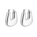 Minimalistische silberne U-förmige Creolen aus Edelstahl mit polierter Metalloberfläche - Quadratische hohle Ohrringe (MS-056) / Stahlfarbe