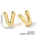 Polished gold-tone letter V bubble stud earrings with dimensions and weight info - Letter V (E01698-V)