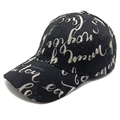 Distressed black baseball cap with white script print and vintage frayed details - M (56-58cm) / Black