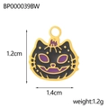 Detail of Halloween cat pumpkin pendant with black and purple enamel and gold outline - Cat Head Pumpkin (BP000039BW)