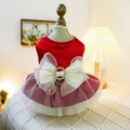 Elegantes rotes Haustier-Prinzessinnenkleid mit großer cremefarbener Schleife und Strass - XS / Rubinrotes Prinzessinnenkleid