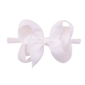 Detail of white grosgrain ribbon hairband with a large bow for toddlers and infants - White