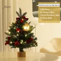 Mini 45cm beflockter Weihnachtsbaum mit LED-Lichterkette und roten Schleifen - 45cm Grüner Baum (Rotes Set)