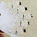 Set of 10 white rose hair clips with pearl luster finish on silver alligator hairpins - 2-Pearl Camellia / 5 Pieces (OPP Bag)