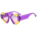 Purple heart-shaped rhinestone sunglasses with yellow accents and gradient lenses - Purple Frame Gradient Grey Pink Lens