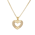 Gold plated heart moon pendant necklace with micro-pave crystals on thin box chain - Striped Hollow Zircon Heart