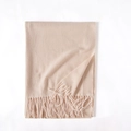 Beige solid scarf with herringbone weave pattern and elegant fringe tassels - One Size / Light Orange